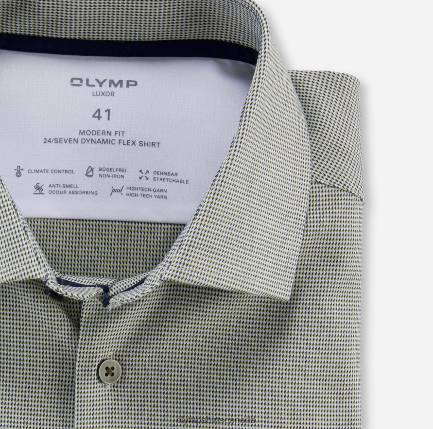 OLYMP Luxor 24/Seven Modern Fit Business Shirt Global Kent Lime H2P42H918 Clothing