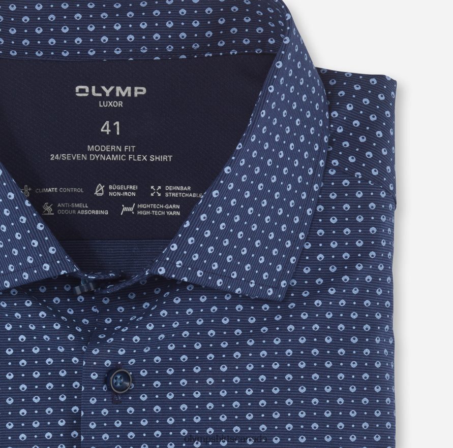 OLYMP Luxor 24/Seven Modern Fit Business Shirt Global Kent Marine H2P42H1103 Clothing