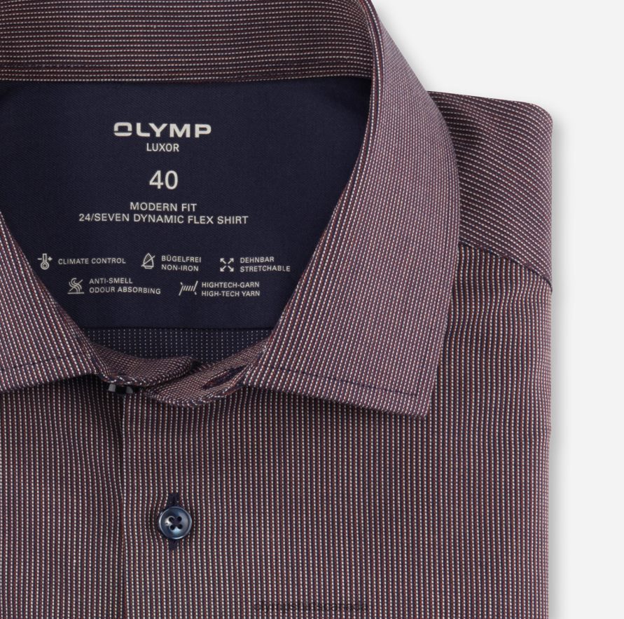 OLYMP Luxor 24/Seven Modern Fit Business Shirt Global Kent Reddish Brown H2P42H1075 Clothing