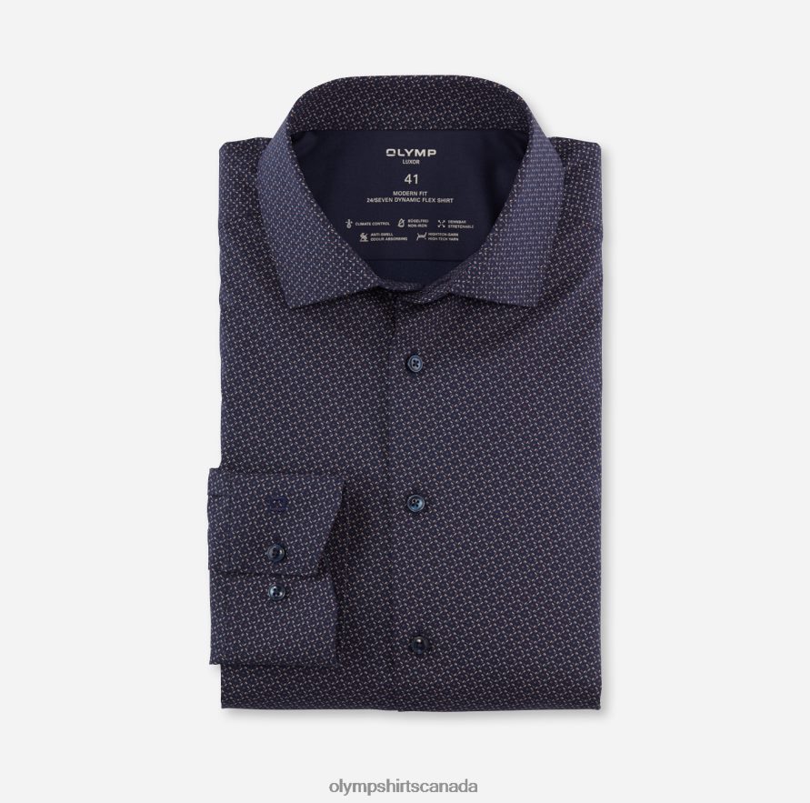 OLYMP Luxor 24/Seven Modern Fit Business Shirt Global Kent Reddish Brown H2P42H998 Clothing