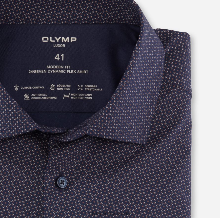 OLYMP Luxor 24/Seven Modern Fit Business Shirt Global Kent Reddish Brown H2P42H998 Clothing