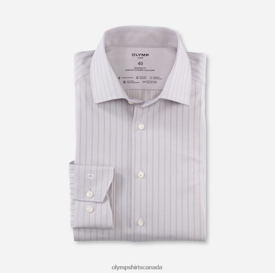 OLYMP Luxor 24/Seven Modern Fit Business Shirt Global Kent Taupe H2P42H1032 Clothing