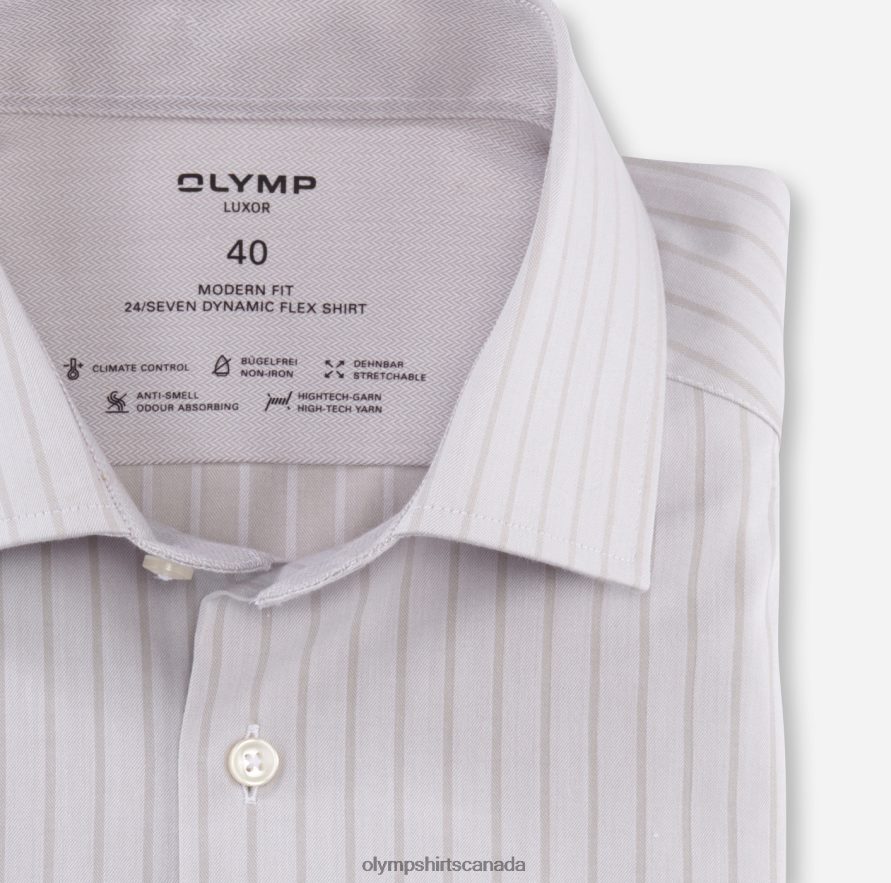 OLYMP Luxor 24/Seven Modern Fit Business Shirt Global Kent Taupe H2P42H1032 Clothing