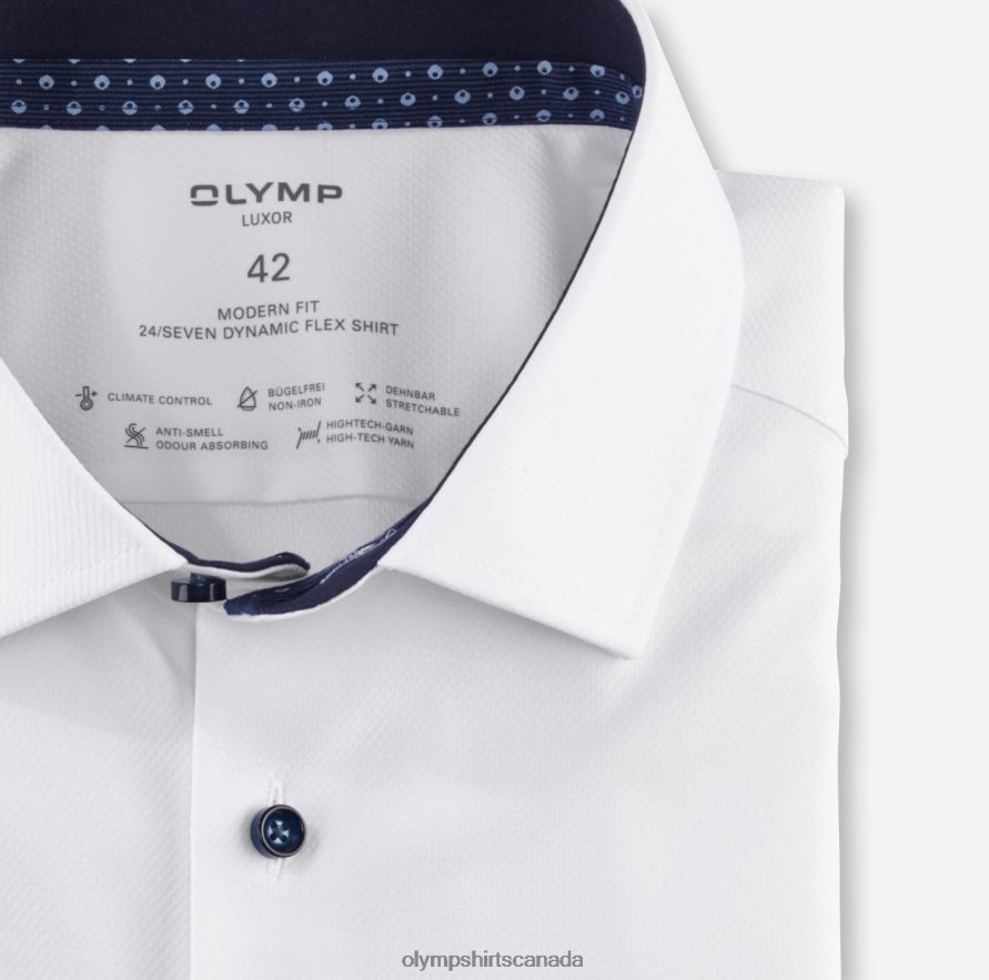 OLYMP Luxor 24/Seven Modern Fit Business Shirt Global Kent White H2P42H1287 Clothing