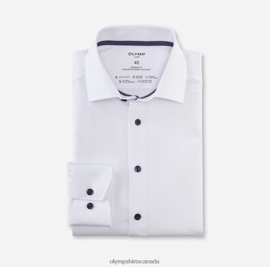 OLYMP Luxor 24/Seven Modern Fit Business Shirt Global Kent White H2P42H1398 Clothing