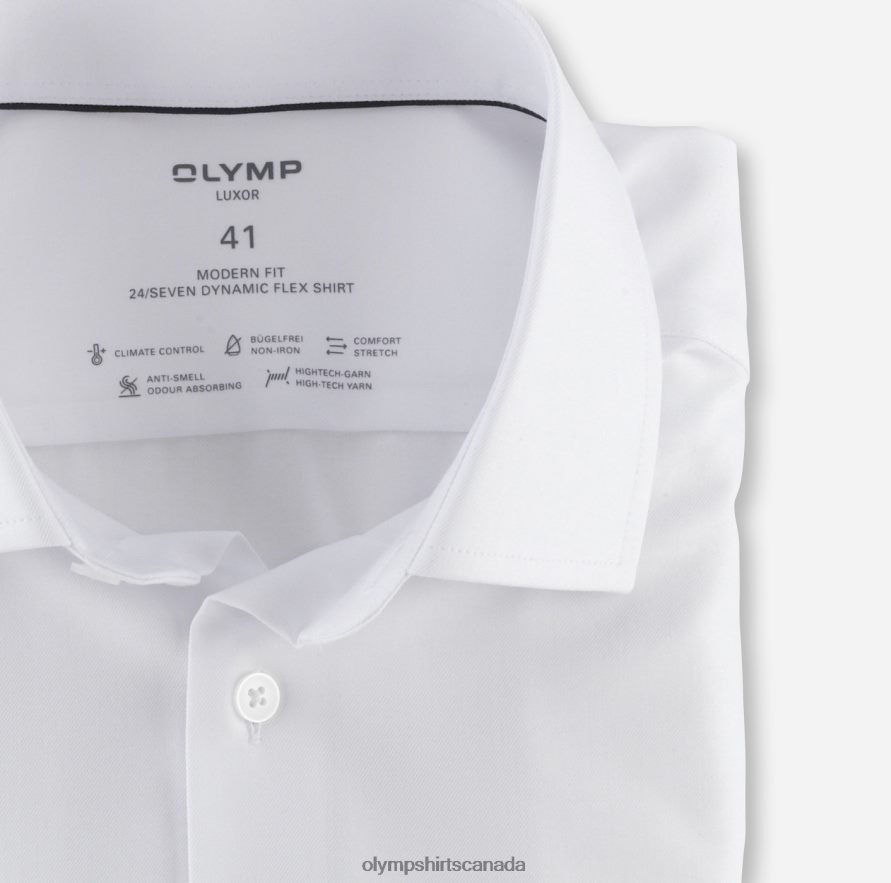 OLYMP Luxor 24/Seven Modern Fit Business Shirt Global Kent White H2P42H953 Clothing