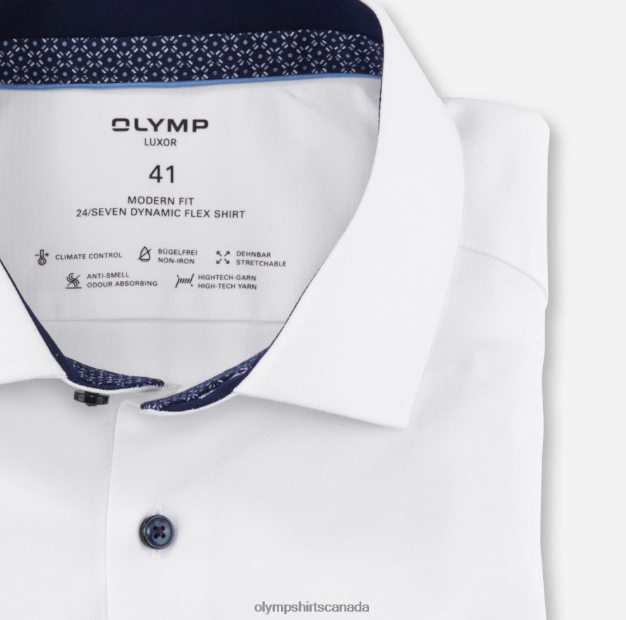 OLYMP Luxor 24/Seven Modern Fit Business Shirt Global Kent White H2P42H971 Clothing