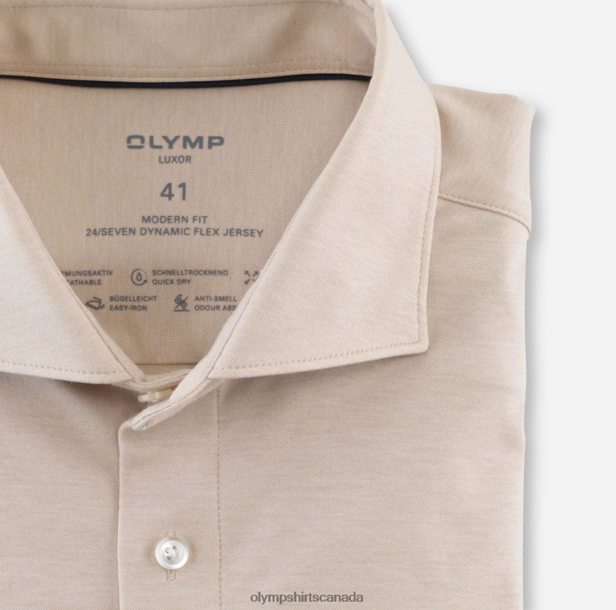 OLYMP Luxor 24/Seven Modern Fit Business Shirt Kent Beige H2P42H1344 Clothing