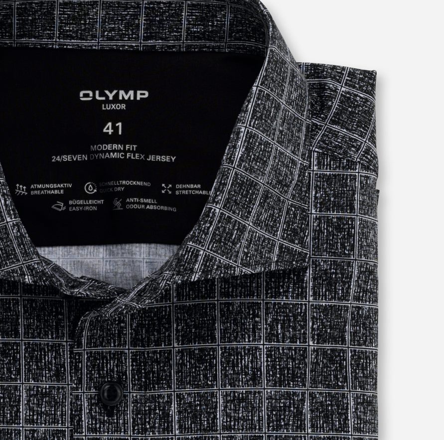 OLYMP Luxor 24/Seven Modern Fit Business Shirt Kent Black H2P42H1352 Clothing