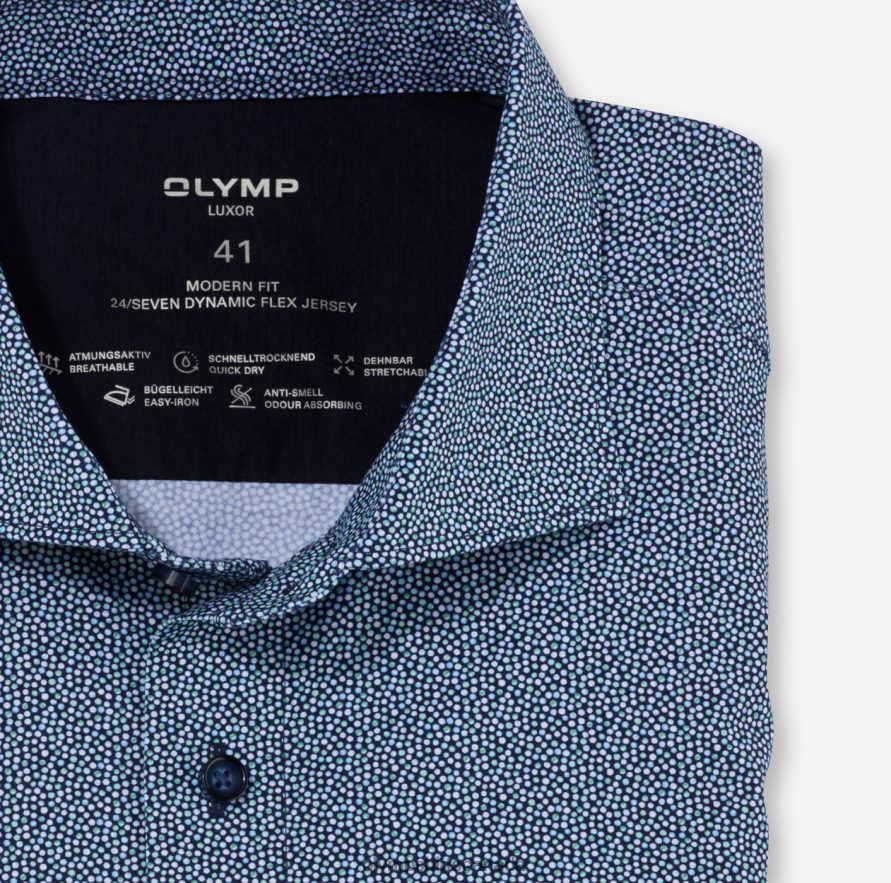 OLYMP Luxor 24/Seven Modern Fit Business Shirt Kent Light Green H2P42H1178 Clothing