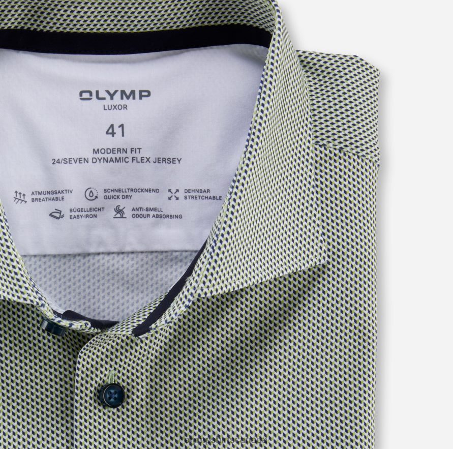 OLYMP Luxor 24/Seven Modern Fit Business Shirt Kent Lime H2P42H1040 Clothing