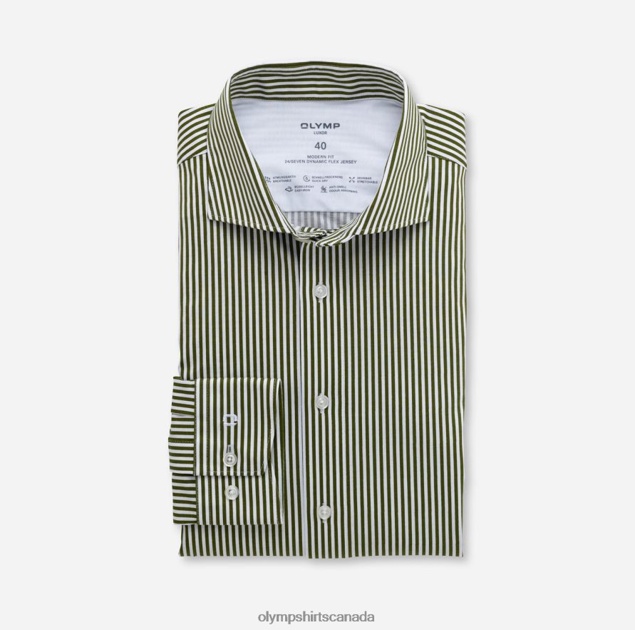 OLYMP Luxor 24/Seven Modern Fit Business Shirt Kent Olive H2P42H1319 Clothing