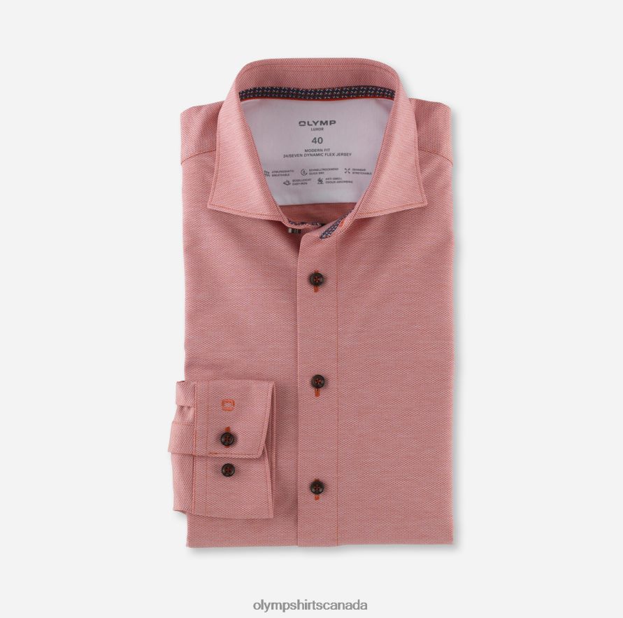 OLYMP Luxor 24/Seven Modern Fit Business Shirt Kent Red Orange H2P42H1057 Clothing