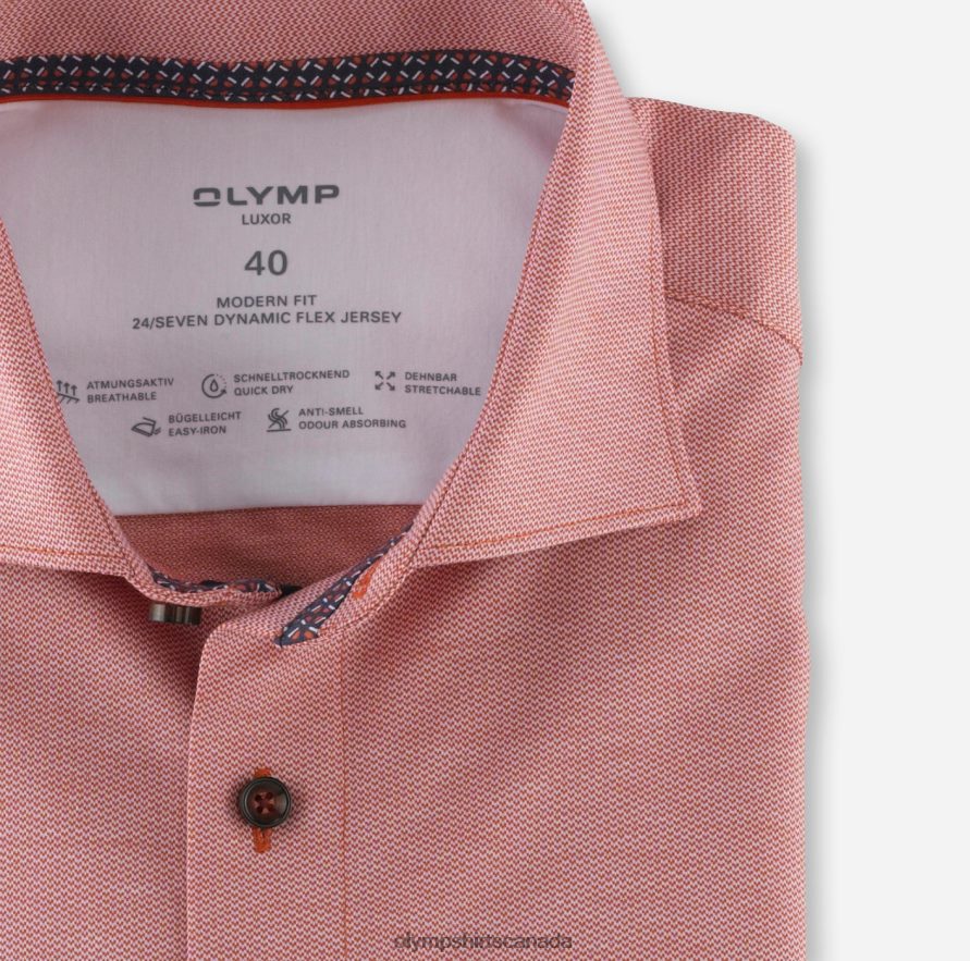 OLYMP Luxor 24/Seven Modern Fit Business Shirt Kent Red Orange H2P42H1057 Clothing