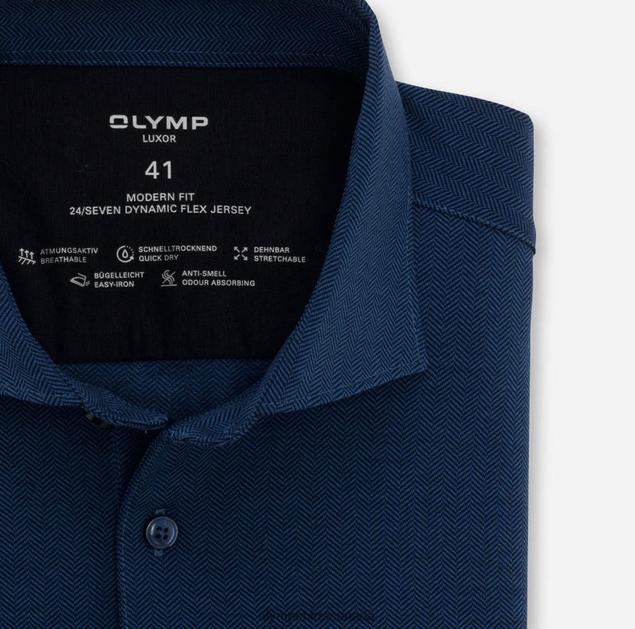 OLYMP Luxor 24/Seven Modern Fit Business Shirt Kent Smoke Blue H2P42H1338 Clothing