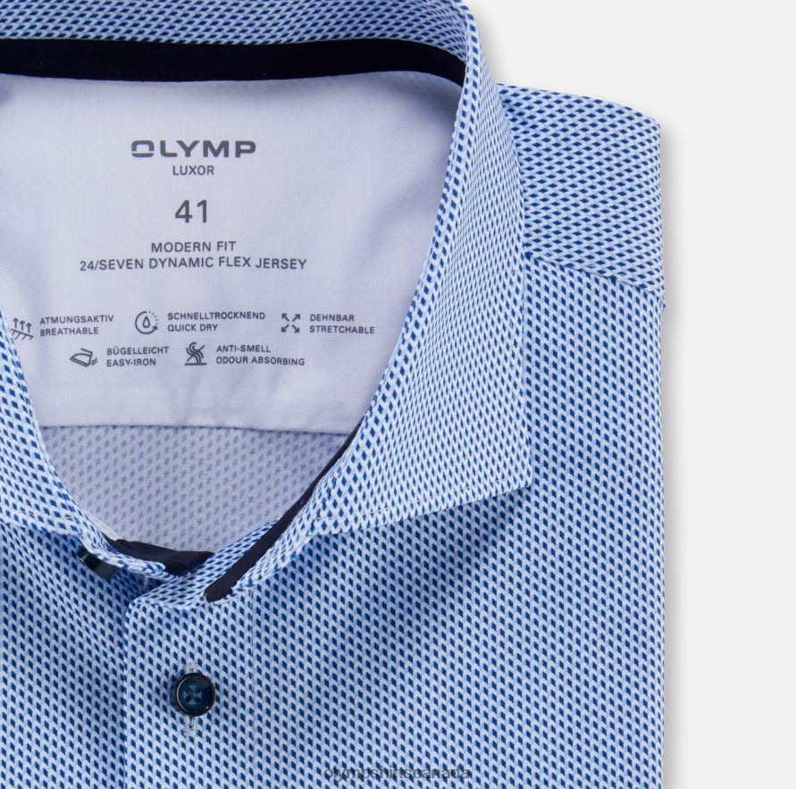 OLYMP Luxor 24/Seven Modern Fit Business Shirt Long Sleeve Extra Long Kent Bleu H2P42H1422 Clothing