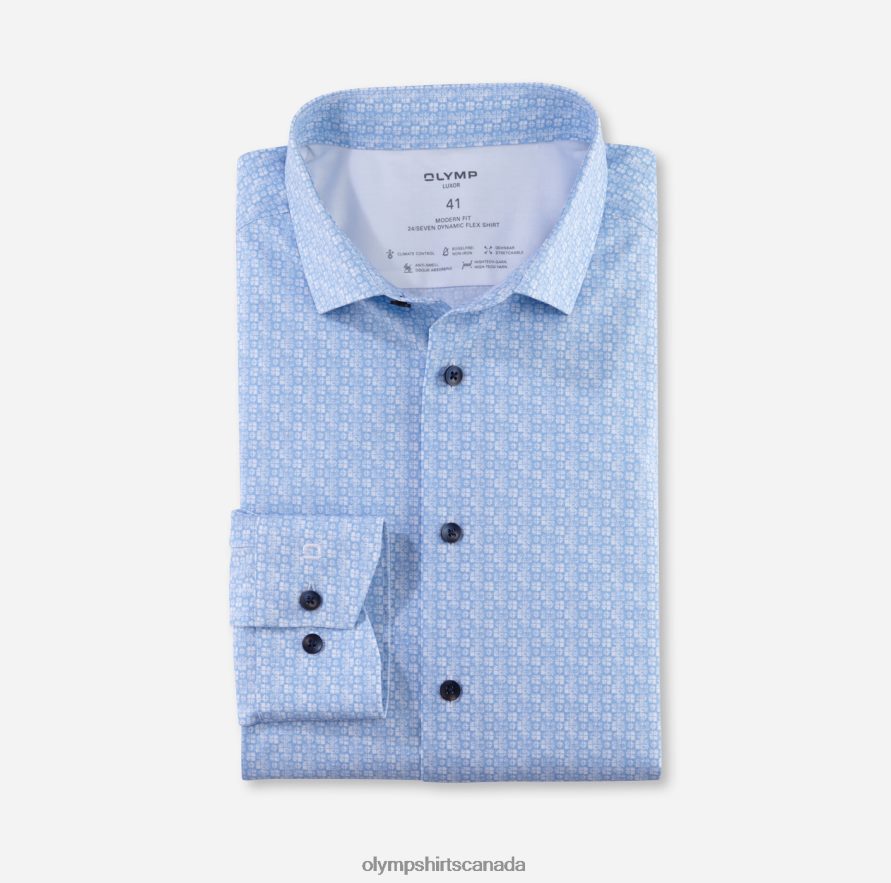 OLYMP Luxor 24/Seven Modern Fit Business Shirt Long Sleeve Extra Long Modern Kent Bleu H2P42H1420 Clothing