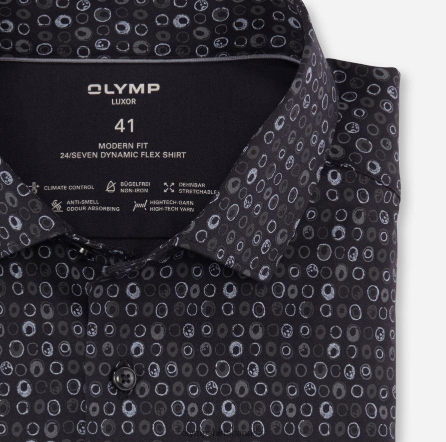 OLYMP Luxor 24/Seven Modern Fit Business Shirt Modern Kent Black H2P42H1284 Clothing