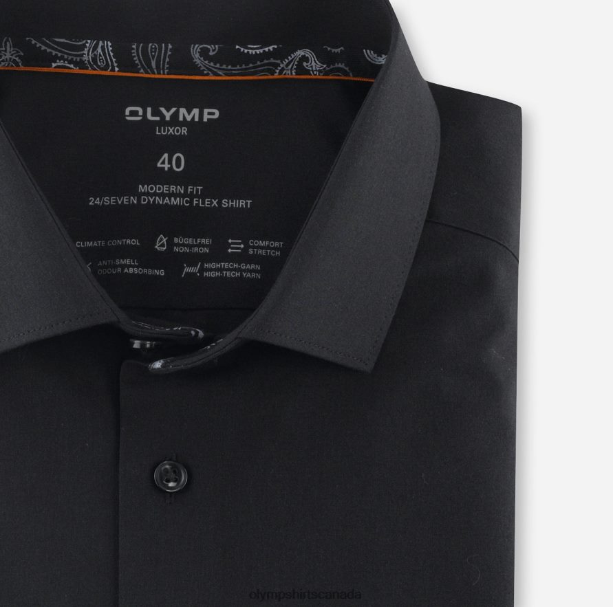 OLYMP Luxor 24/Seven Modern Fit Business Shirt Modern Kent Black H2P42H1329 Clothing