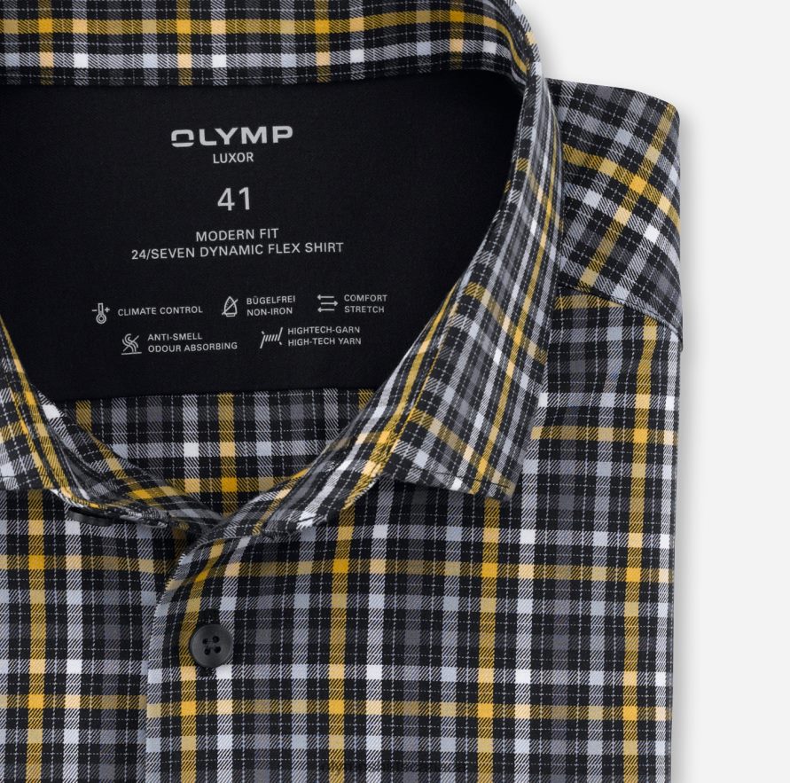 OLYMP Luxor 24/Seven Modern Fit Business Shirt Modern Kent Black H2P42H1370 Clothing