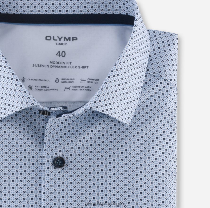 OLYMP Luxor 24/Seven Modern Fit Business Shirt Modern Kent Bleu H2P42H1312 Clothing