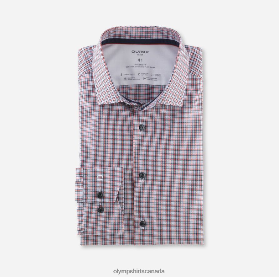 OLYMP Luxor 24/Seven Modern Fit Business Shirt Modern Kent Red H2P42H1203 Clothing