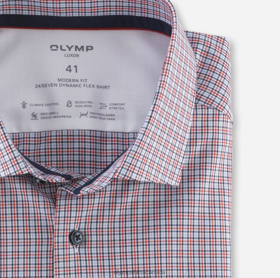 OLYMP Luxor 24/Seven Modern Fit Business Shirt Modern Kent Red H2P42H1203 Clothing