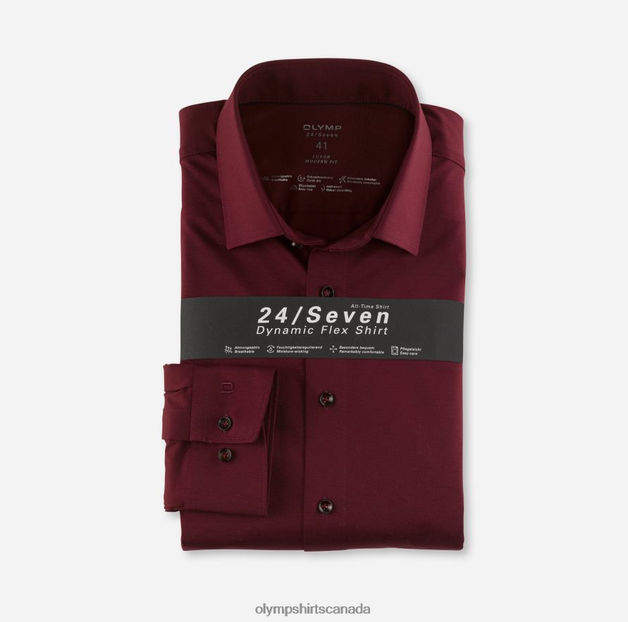 OLYMP Luxor 24/Seven Modern Fit Business Shirt New Kent Bordeaux H2P42H1331 Clothing