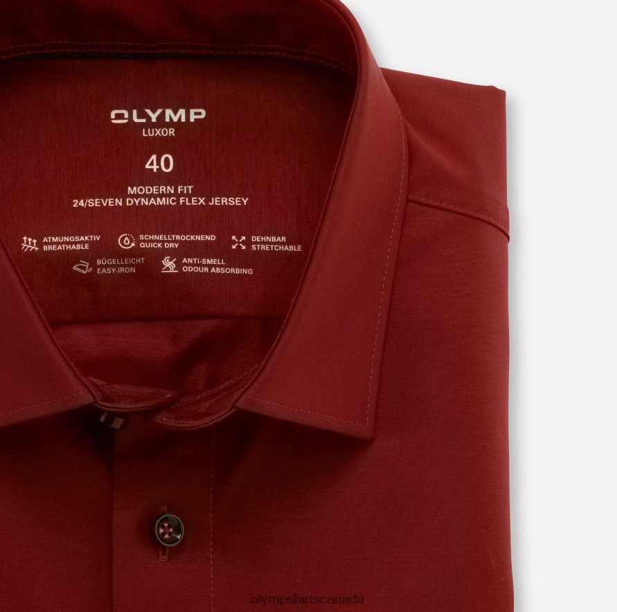 OLYMP Luxor 24/Seven Modern Fit Business Shirt New Kent Brick Red H2P42H1335 Clothing
