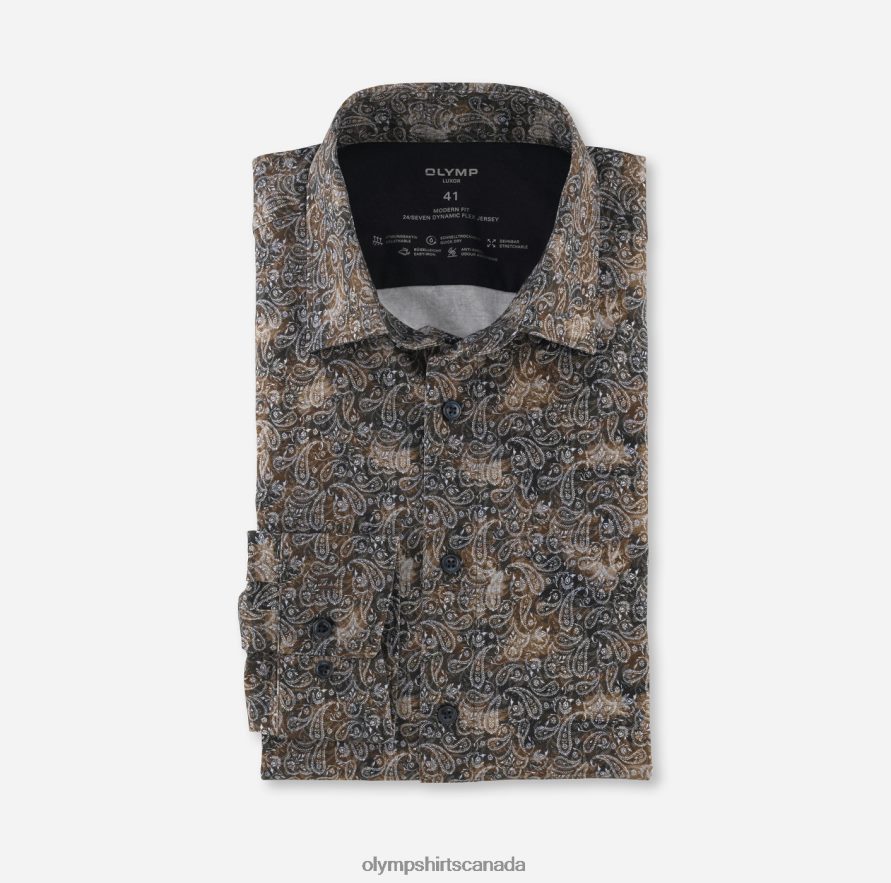 OLYMP Luxor 24/Seven Modern Fit Business Shirt New Kent Brown H2P42H1215 Clothing