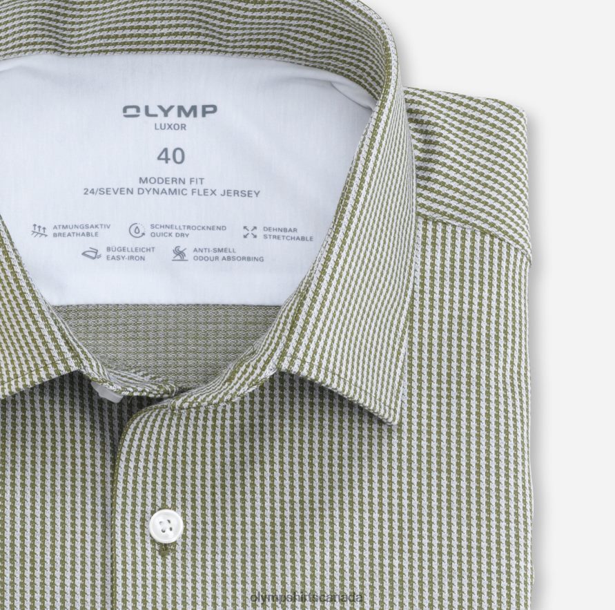 OLYMP Luxor 24/Seven Modern Fit Business Shirt New Kent Olive H2P42H1324 Clothing