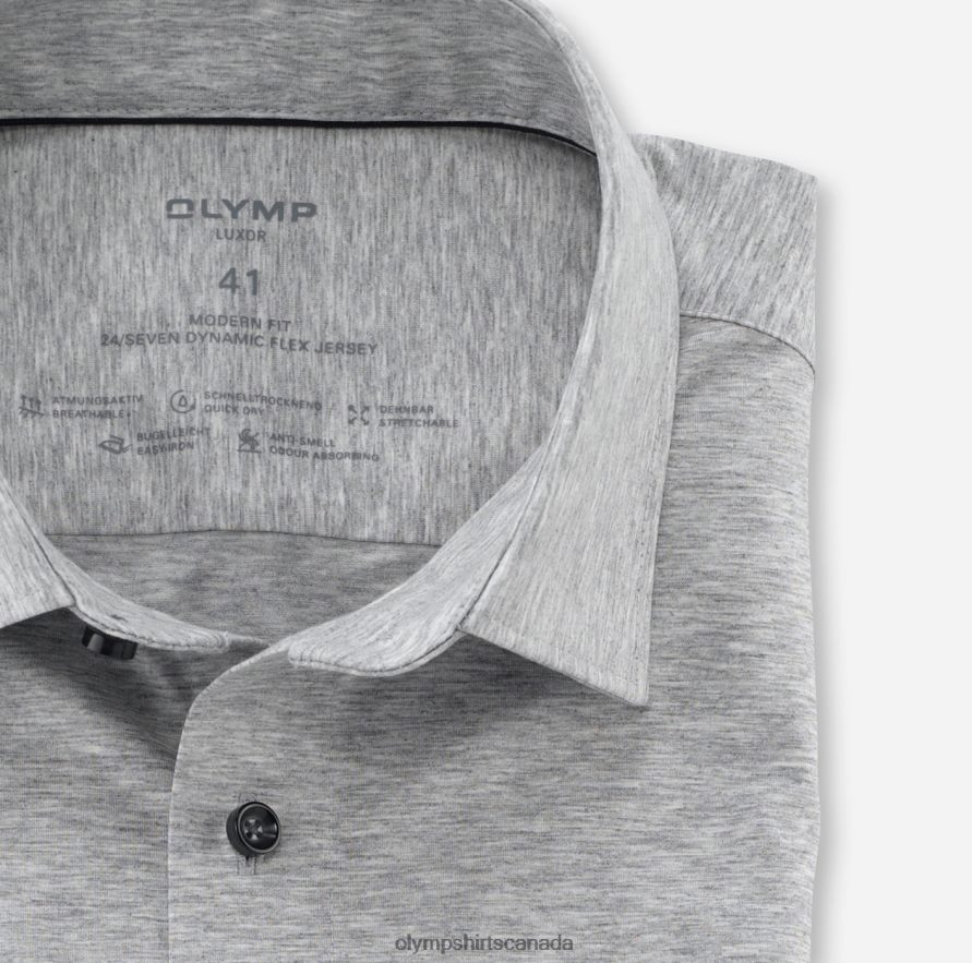 OLYMP Luxor 24/Seven Modern Fit Business Shirt New Kent Silver Grey H2P42H986 Clothing