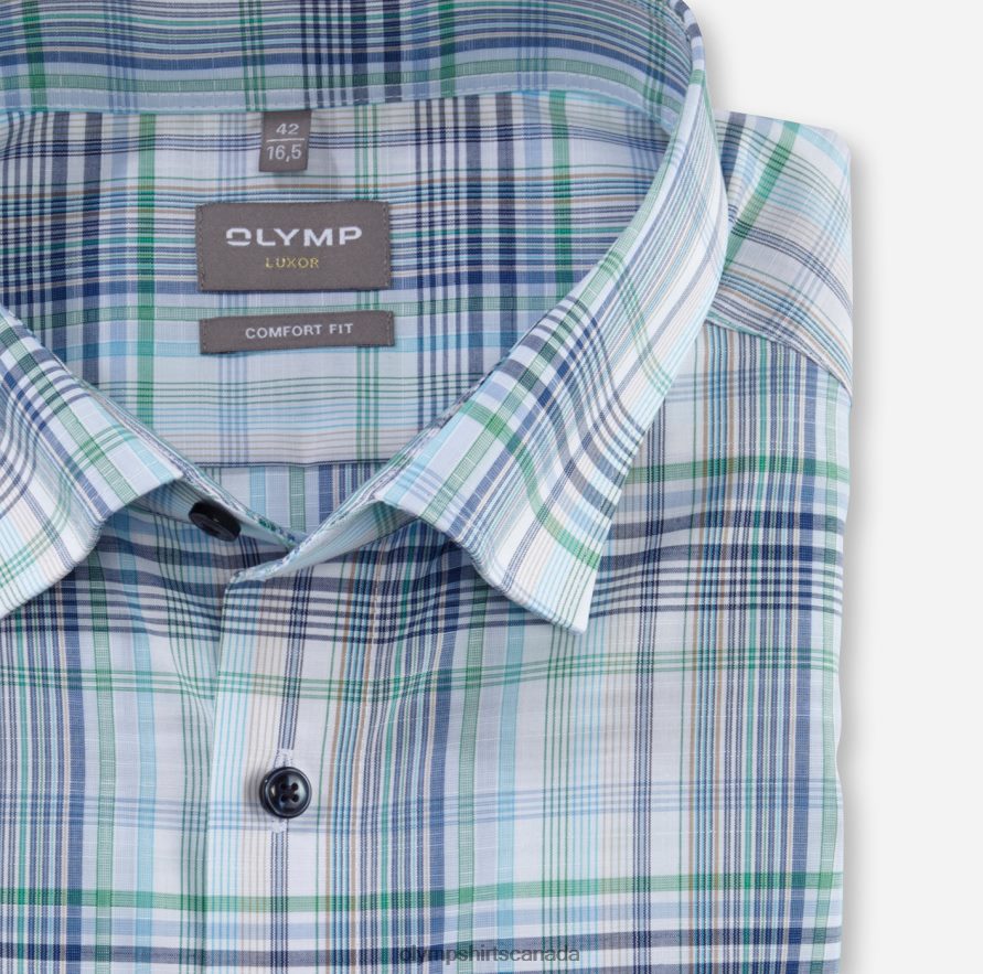 OLYMP Luxor Comfort Fit Business Shirt Under Button-Down Aqua H2P42H1567 Clothing