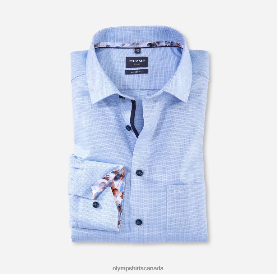 OLYMP Luxor Modern Fit Business Shirt Extra Short Sleeve Global Kent Bleu H2P42H1468 Clothing