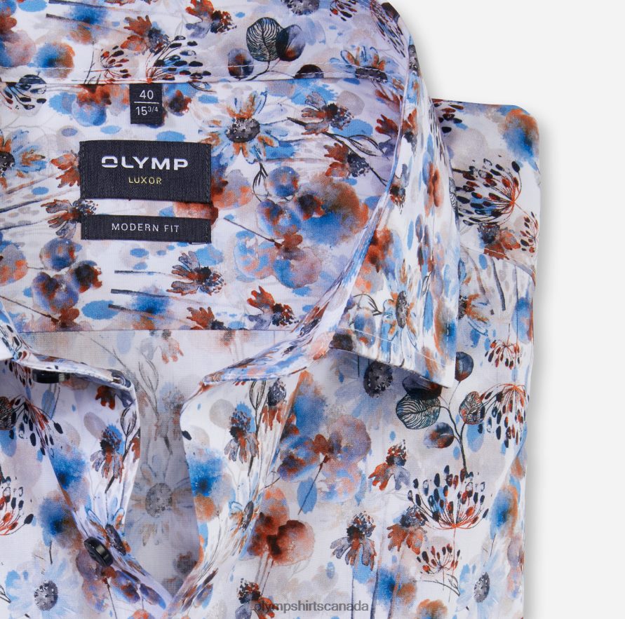 OLYMP Luxor Modern Fit Business Shirt Extra Short Sleeve Global Kent Orange H2P42H1463 Clothing