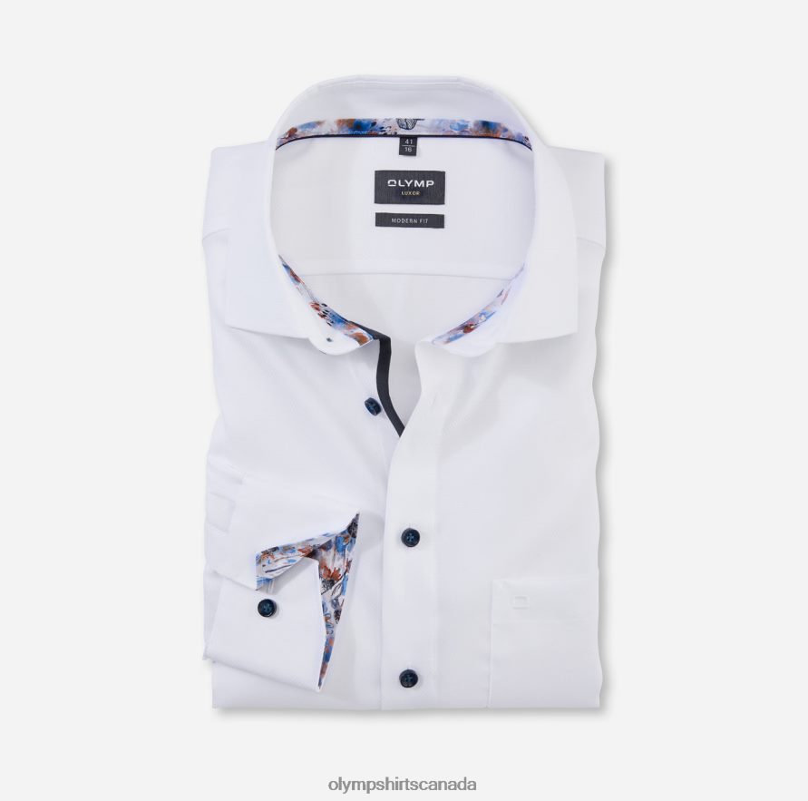 OLYMP Luxor Modern Fit Business Shirt Extra Short Sleeve Global Kent White H2P42H1466 Clothing