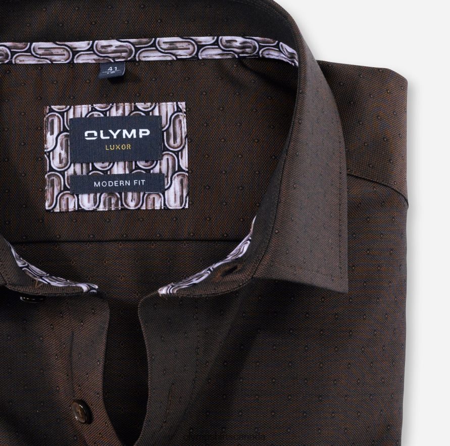 OLYMP Luxor Modern Fit Business Shirt Global Kent Brown H2P42H1362 Clothing