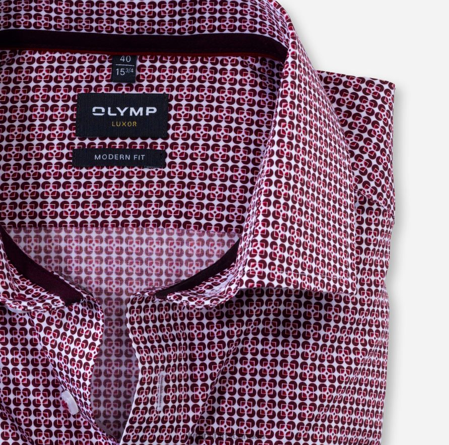 OLYMP Luxor Modern Fit Business Shirt Long Sleeve Extra Long Global Kent Garnet H2P42H1442 Clothing