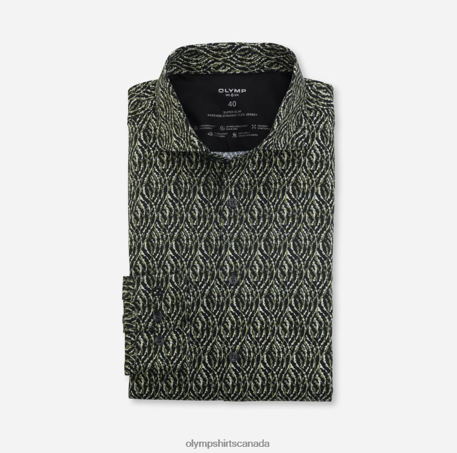 OLYMP No Six 24/Seven Super Slim Business Shirt Kent Olive H2P42H193 Clothing
