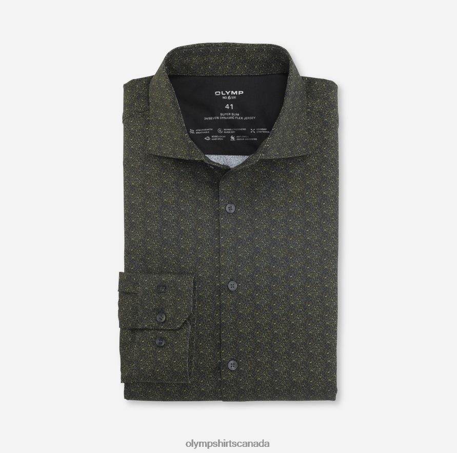 OLYMP No Six 24/Seven Super Slim Business Shirt Kent Olive H2P42H219 Clothing