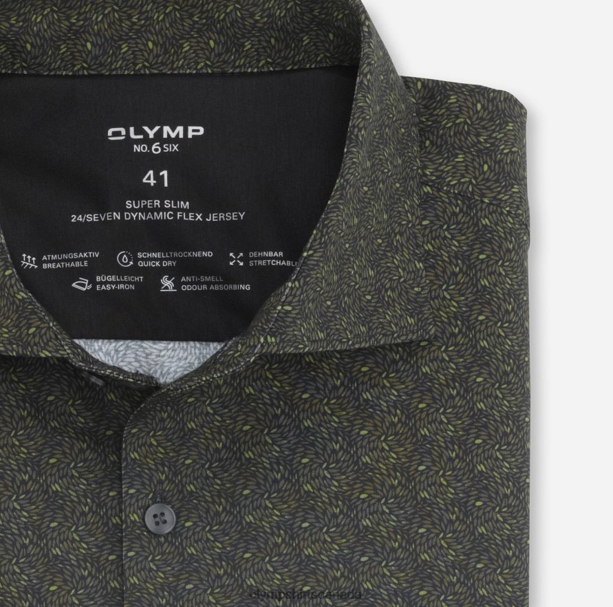 OLYMP No Six 24/Seven Super Slim Business Shirt Kent Olive H2P42H219 Clothing