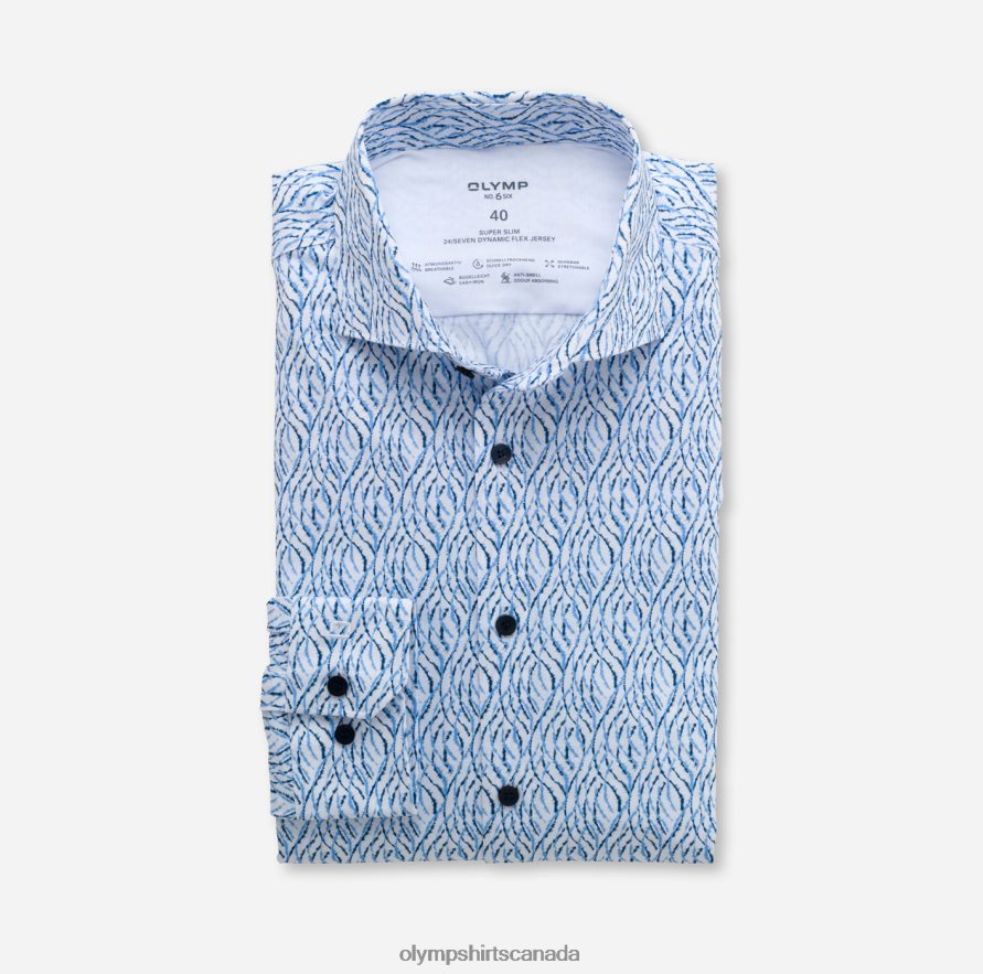 OLYMP No Six 24/Seven Super Slim Business Shirt Kent Smoke Blue H2P42H237 Clothing