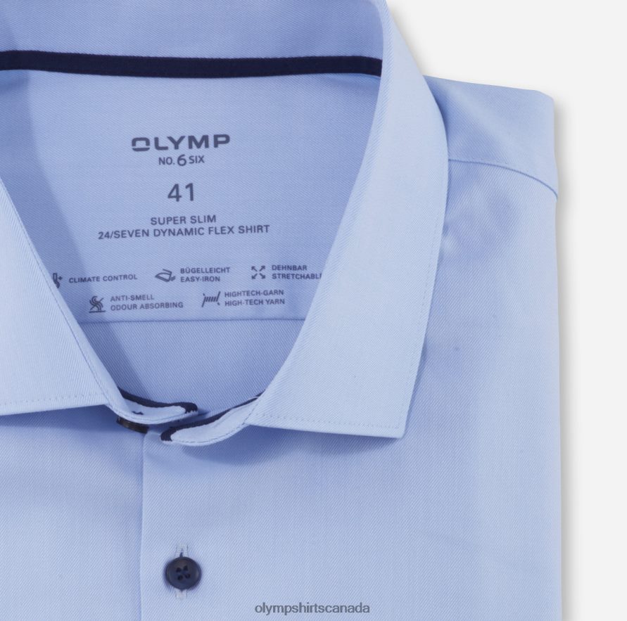 OLYMP No Six 24/Seven Super Slim Business Shirt Long Sleeve Extra Long Modern Kent Bleu H2P42H328 Clothing