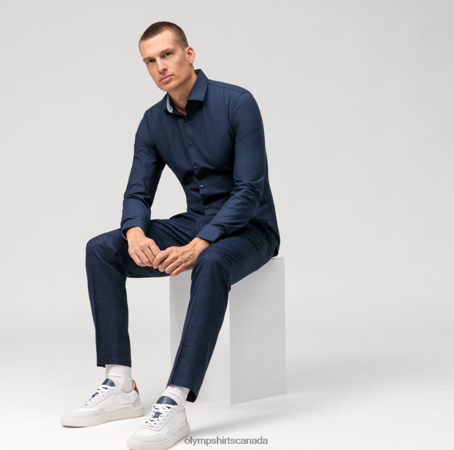 OLYMP No Six 24/Seven Super Slim Business Shirt Long Sleeve Extra Long Modern Kent Midnight Blue H2P42H297 Clothing