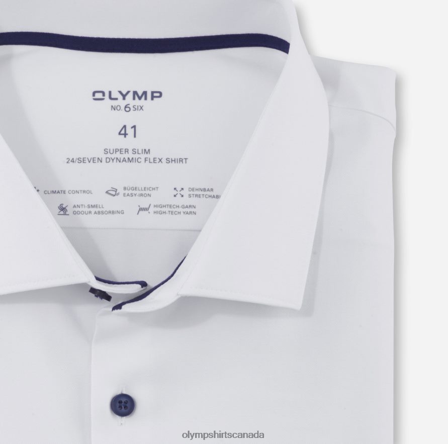 OLYMP No Six 24/Seven Super Slim Business Shirt Long Sleeve Extra Long Modern Kent White H2P42H330 Clothing