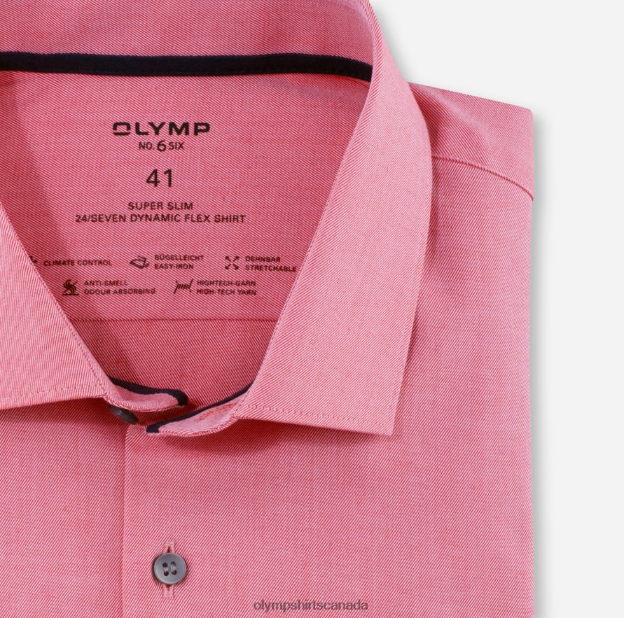 OLYMP No Six 24/Seven Super Slim Business Shirt Modern Kent Red H2P42H235 Clothing