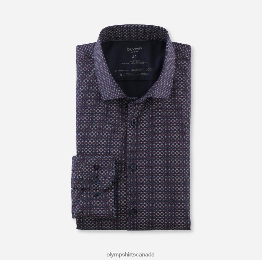 OLYMP No Six 24/Seven Super Slim Business Shirt Modern Kent Red H2P42H74 Clothing