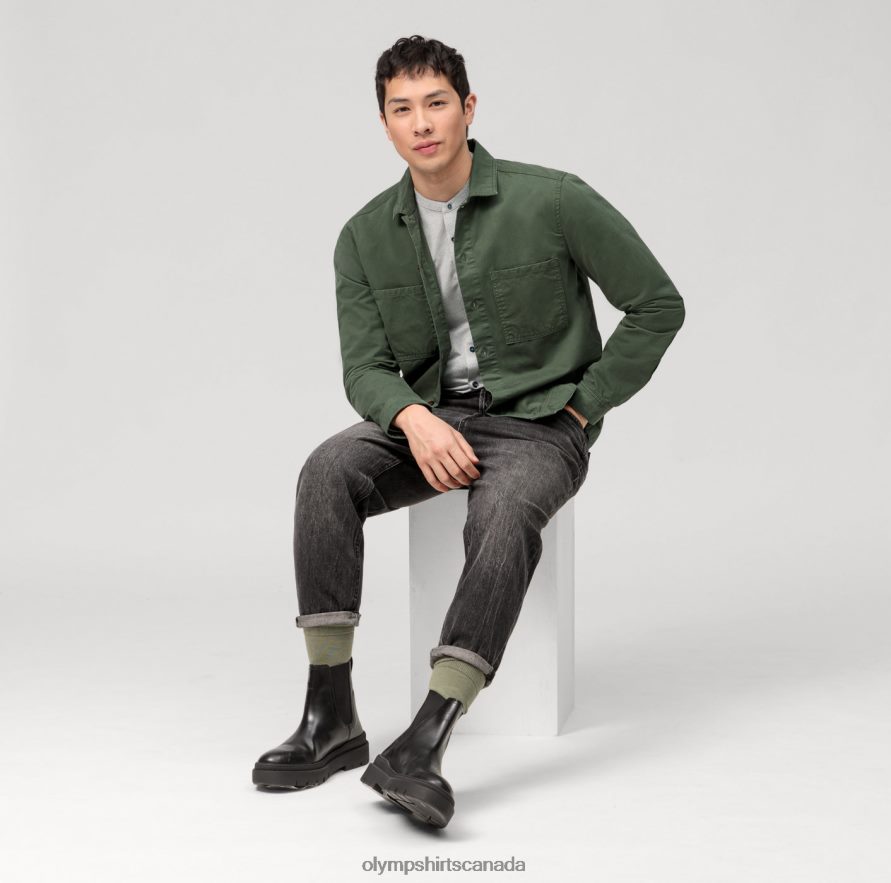 OLYMP No Six 24/Seven Super Slim Business Shirt Stand-Up Collar Olive H2P42H58 Clothing