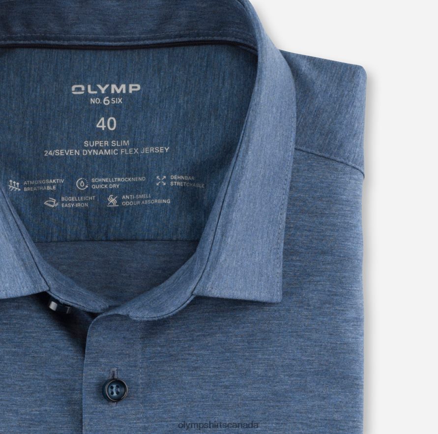 OLYMP No Six 24/Seven Super Slim Business Shirt Urban Kent Smoke Blue H2P42H68 Clothing