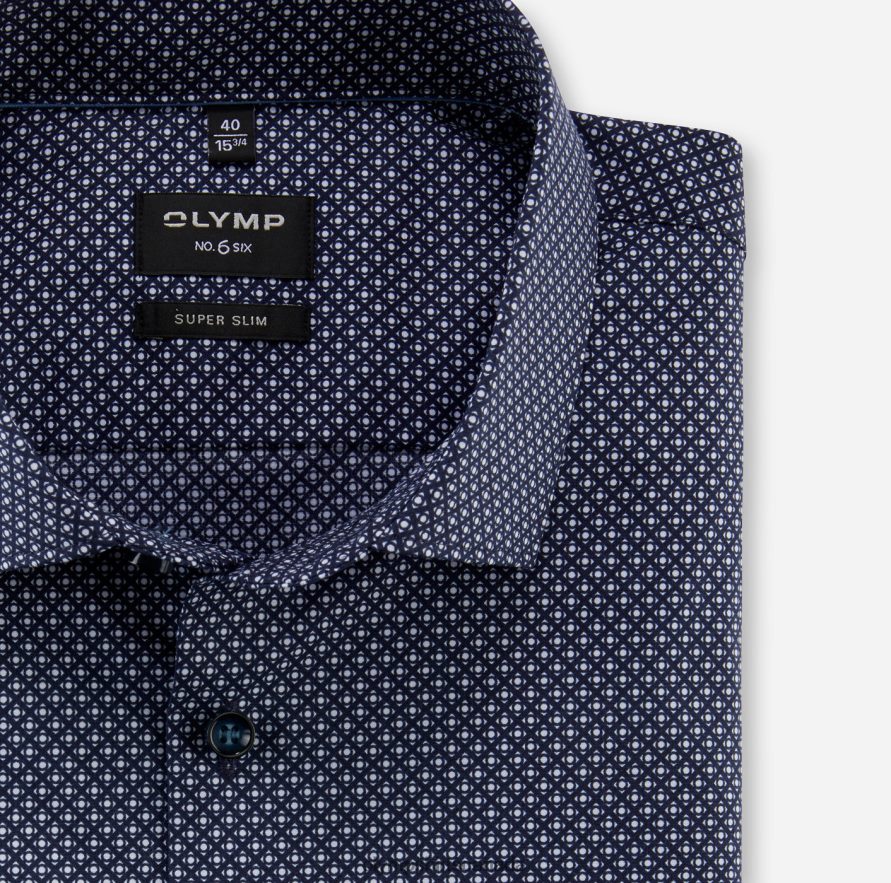 OLYMP No Six Super Slim Business Shirt Long Sleeve Extra Long Modern Kent Marine H2P42H323 Clothing